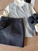 Pure color wool blend A-line bodycon half-skirt, women's grey, short, Korean style, simple, versatile for Autumn/Winter 2026 in black.