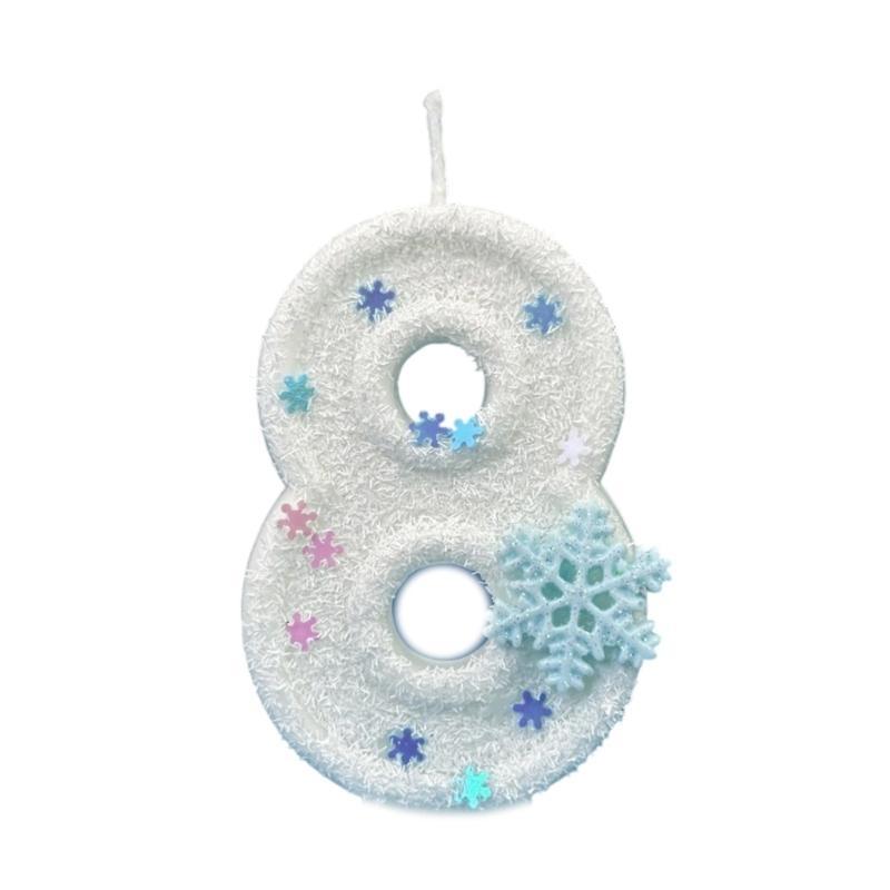 652F Creative Gift Winter Snowflake Themed Birthday Number Durable Paraffins Wax Perfect For Themed Celebration Decors