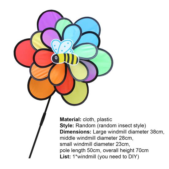 Pin-wheel Funny Colorful Three Layers Bee Beetle Windmill Wind Spinner Pinwheels for Decoration