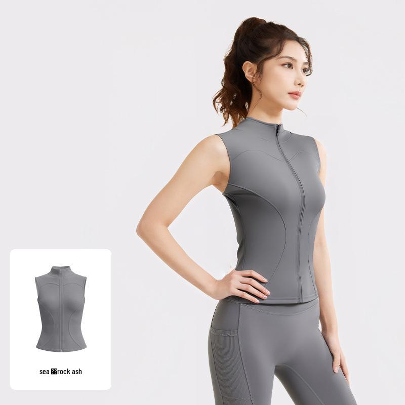 

Жилет-кардиган без рукавов на молнии со стойкой - Удобный, стройнящий жилет для йоги XXL