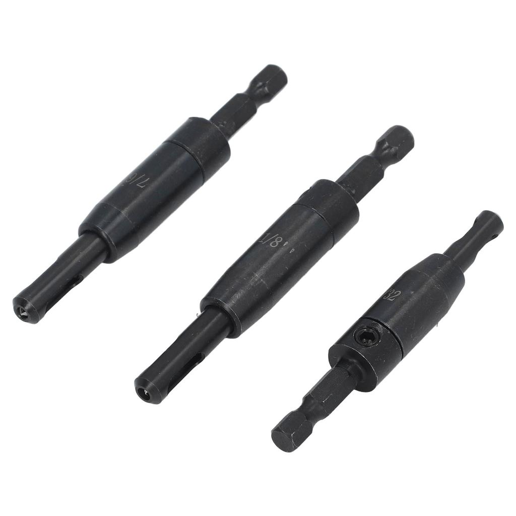 3Pcs Woodworking Hinge Drill Bit Set HSS 1 4in Hex Shank Positioning Drilling Drill Bit Set 1 8in 7 64in 3 32in