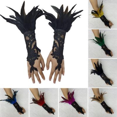 1 st Långa handskar Sexig spetsfjäderdesign Elegant gotisk nätärm band knutet Lätt att bära handskar Halloween festtillbehör