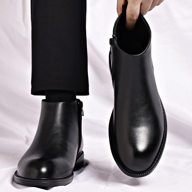 Martin boots new Chelsea boots medium leather velvet warm non-slip casual cotton leather shoes 38