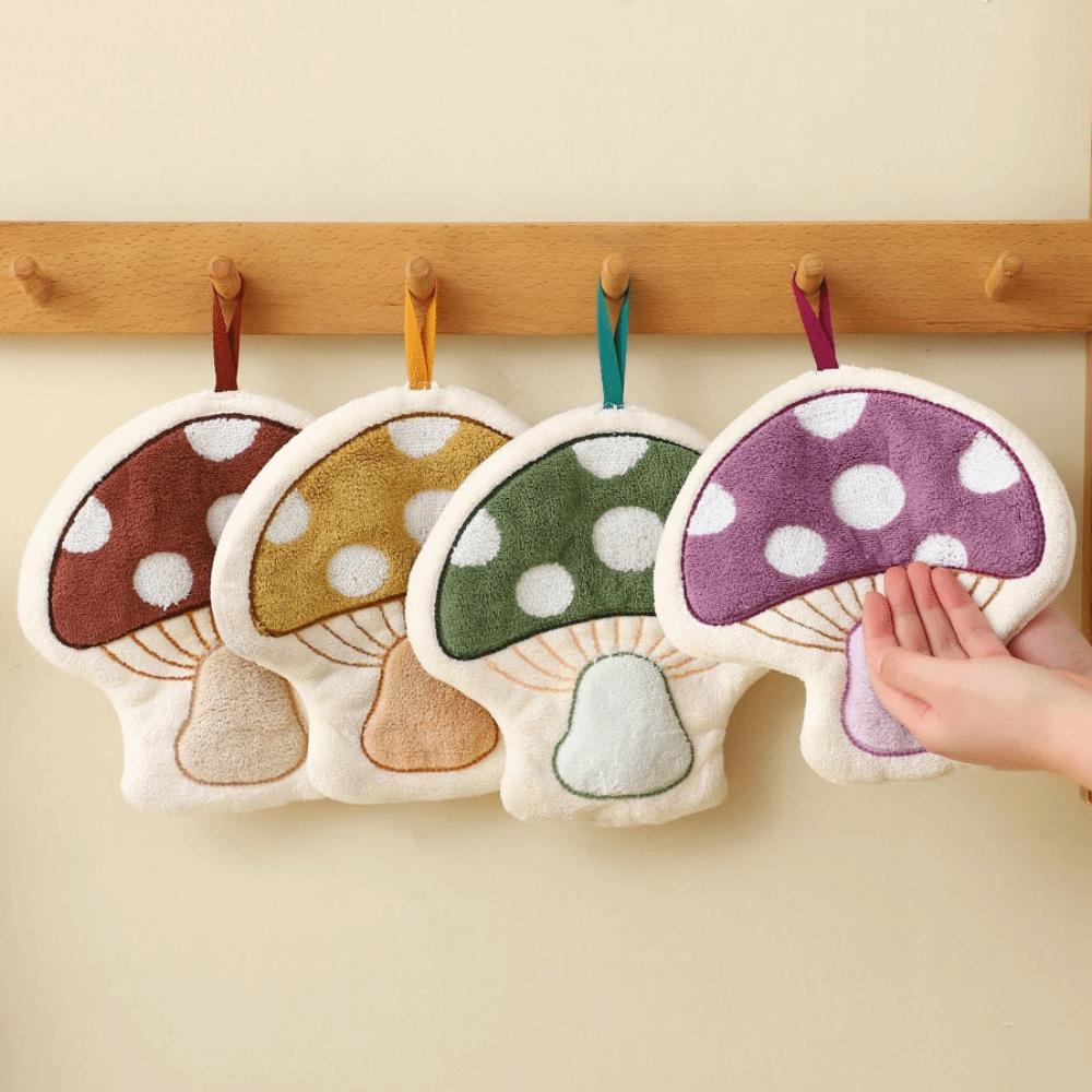 Soft Mushroom Theme Hand Towel Coral Fleece Bathroom Kerchief Toilet Handkerchief Kitchen Home