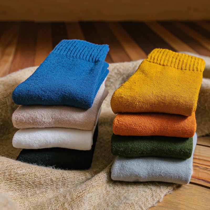 Thick Winter Socks: Women's Velvet-lined Mid-Calf, Men's Black Knee-High Cotton, Thick Warm Terry Cotton Socks