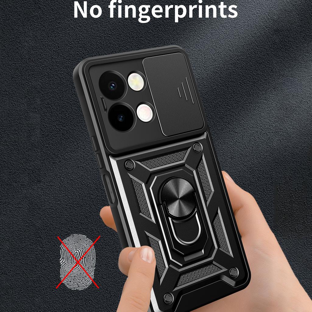 For vivo Y28 4G Case with Slide Camera Lid PC+TPU Kickstand Phone Cover