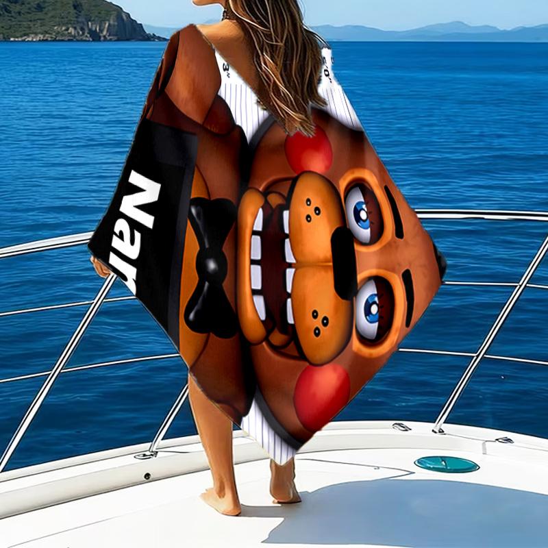 1pc Freddy Bear2 Beach Towel with Custom Name, Beach/Swimming/Bath/Picnic/Camping Towel, Suitable for Seaside Beaches