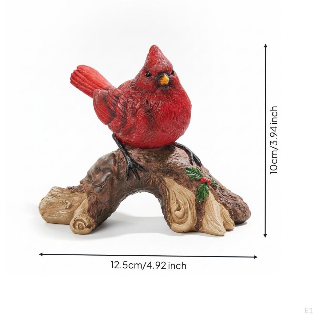 Vermilion Avian Statue Figurine Textured Branch Base Bird Wood-Grain