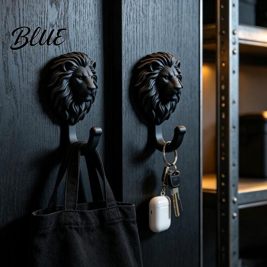 Drill Free Towel Hanger 2Pcs Lion-Head Wall Hooks 3D Printed Animal Shaped Hanger Self‑Adhesive Modern Wardrobe Storage Hook Coat Key Hook,