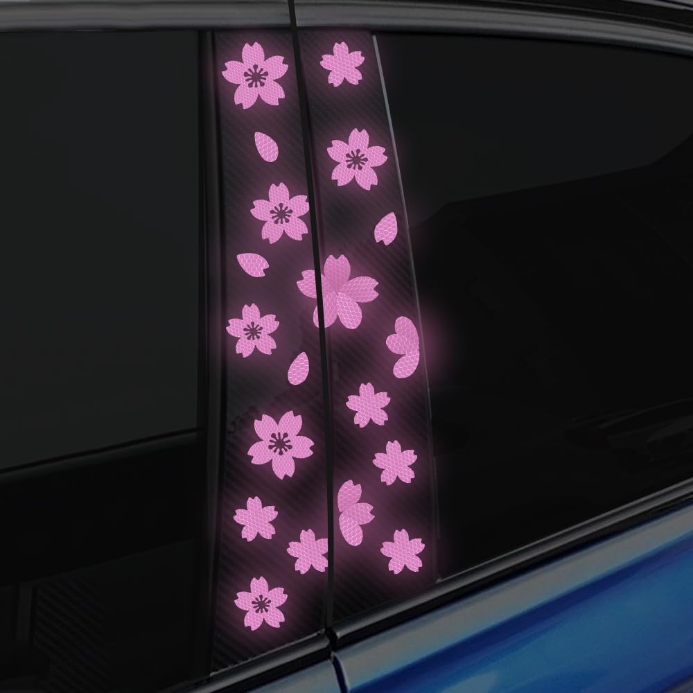 High Intensity Reflective Flower Car B-Pillar Sticker Self-Adhesive Cherry Blossom Center Pillar Decal Waterproof Vinyl Decal DIY Car Window Bumper