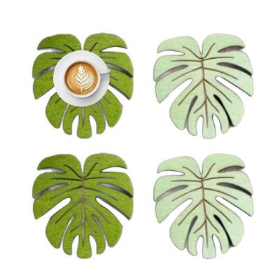 Monstera Coaster Green Leaves Drink Mat Wooden Turtle Leaf Tropical Coaster for Hawaiian Luau Tiki Bar Beach Table Decoration