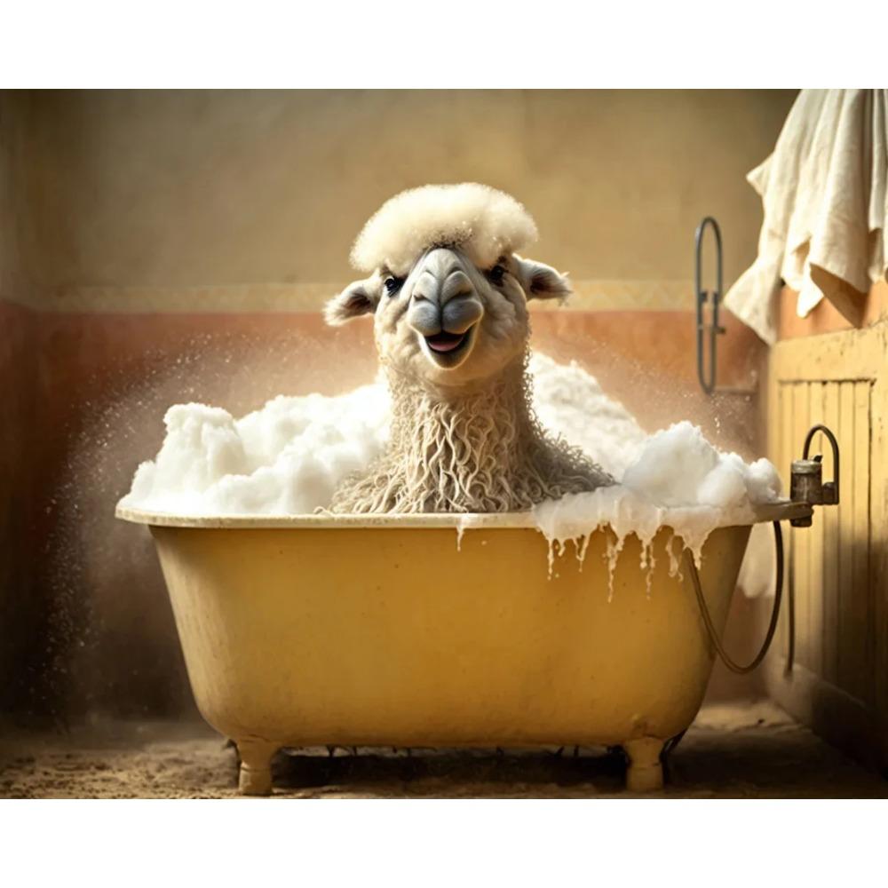 Cute Baby Lion Tiger In Bathtub Wall Art Canvas Painting Animals Bathing Funny Bathroom Art Poster Prints Picture Room Decor