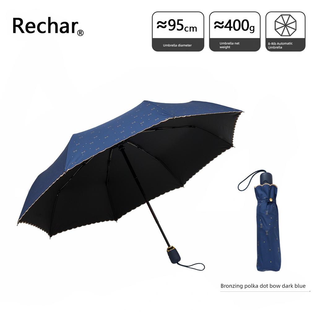 High-Quality Embroidered Fully Automatic Folding Umbrella for Women with Black Coating for Sun Protection and Uv Protection, Suitable for Both Sunny