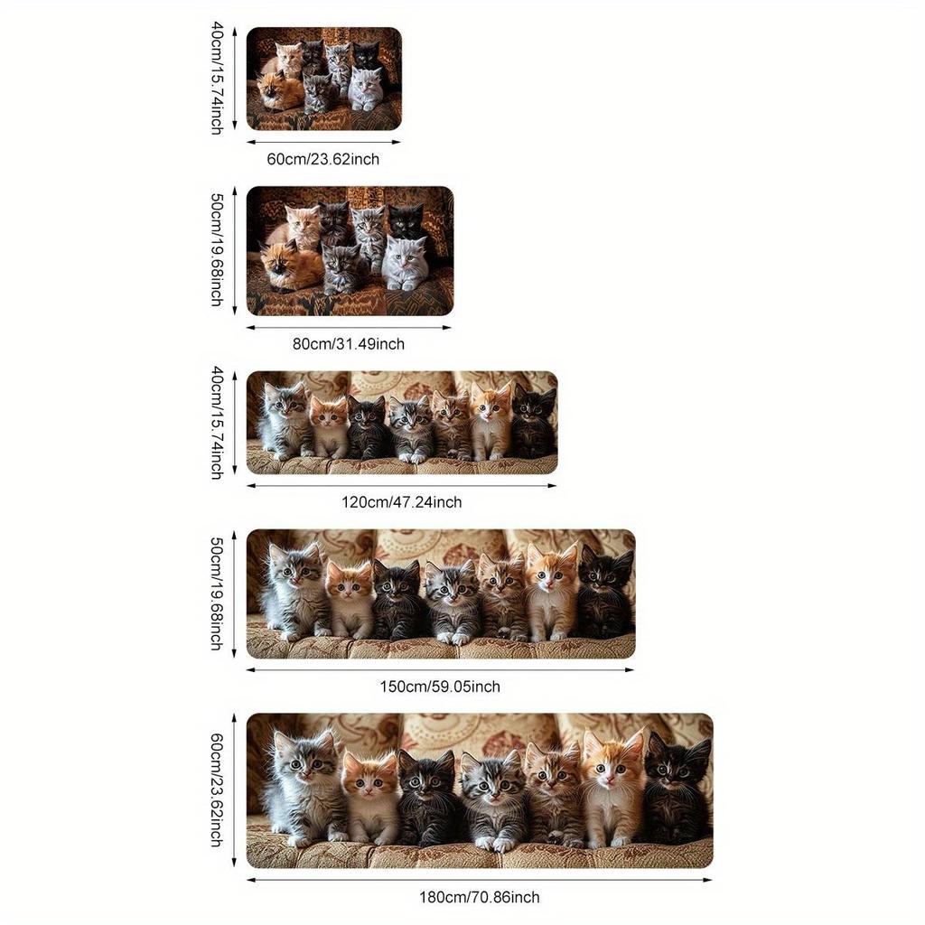 Non-Slip Waterproof Kitchen Mat with Kitten Print - Thick Cushioned Anti-Fatigue Comfort, Heavy Duty, 60cm X 180cm