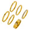 Gold-Plated Diamond-Inlaid Stainless Steel Cross Ring Set: Three-Piece Light Luxury Design with Single Row Stackable Flower Rings.