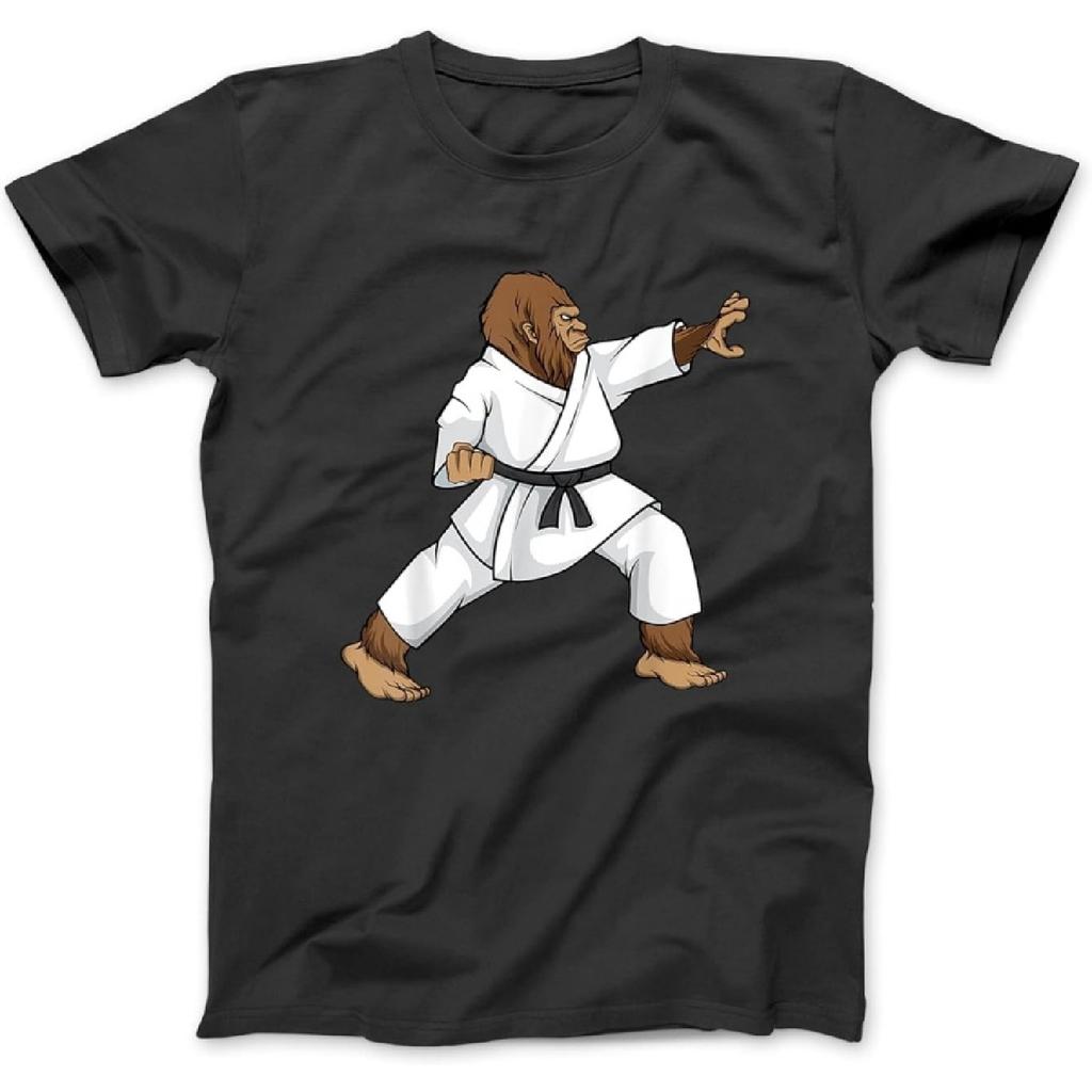 Funny Ninja Bigfoot Doing Karate with Samurai Design Bigfoot T-Shirt, Sweatshirt, Hoodie for Men Women Kids Made In Canada Black