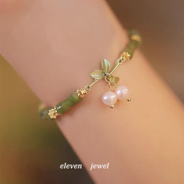 Spring Flower Peridot Bamboo Bracelet Women's New Chinese Retro National Style Pearl Bracelet Niche