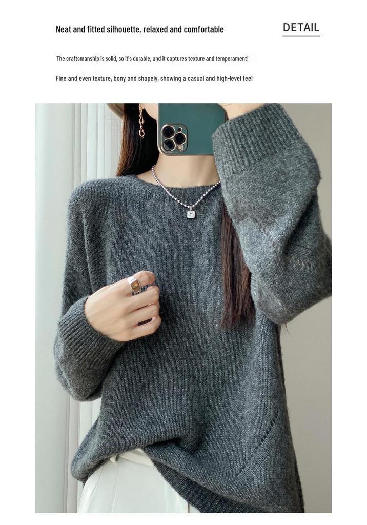 100% Pure Wool Double-Ply Heart Grid Jacquard Loose Warm Top for Autumn/Winter