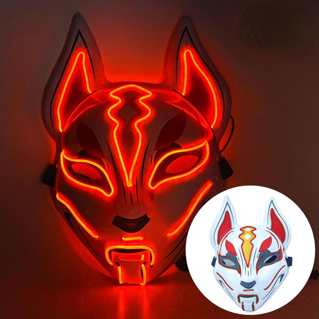 Buy Halloween Clubbing Light Up Kitsune Fox LED Mask Costume Rave ...