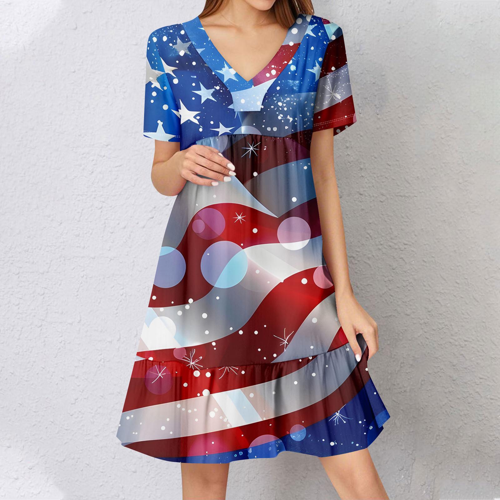 

Женское летнее платье с коротким рукавом и V-образным вырезом, короткие платья, модное повседневное струящееся бохо-платье с оборками, А-силуэт, свободное платье-халат M синий