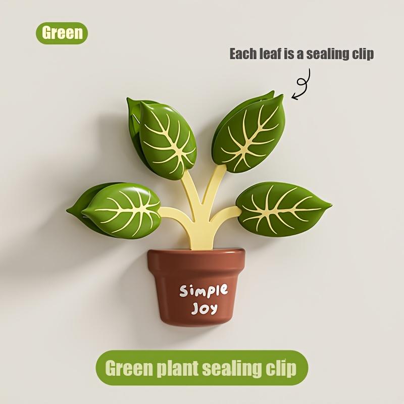 Green Plant Pot Magnet Closure Clip, Moisture-Proof And Freshness-Preserving Bag Clip, Refrigerator Sticker, Kitchen Small Tool, Each Leaf Is a Small