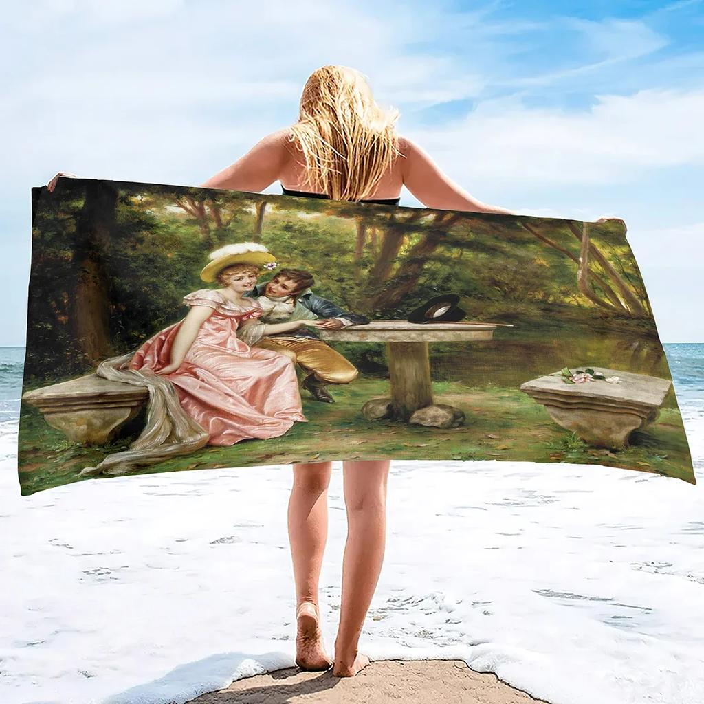 Figure Oil Painting Beach Towel,Travel Towel for Boys & Girls,Quick-Dry & Super Absorbent Beach Blanket for Bath, Pool, Camping