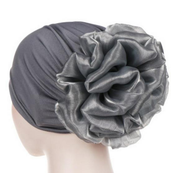 New Muslim Solid Color Milk Silk Flower Hijab Cap