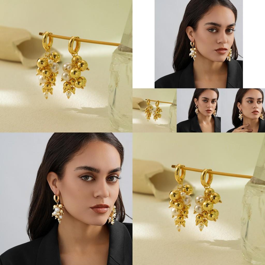 Fashionable Gold And Faux Pearl Dangle Earrings Chic Geometric Shape