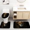 3pcs Mysterious Lion Bathroom Rug Set Non-Slip U-Shaped Mat and Toilet Lid Cover Animal Theme Washable Indoor Floor Mats