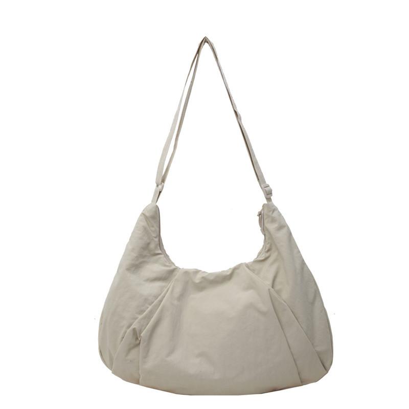Ielgy Large-Capacity Solid Color Cloth Bag Pleated Cross-Body Commuter Nylon Cloth Dumpling Bag
