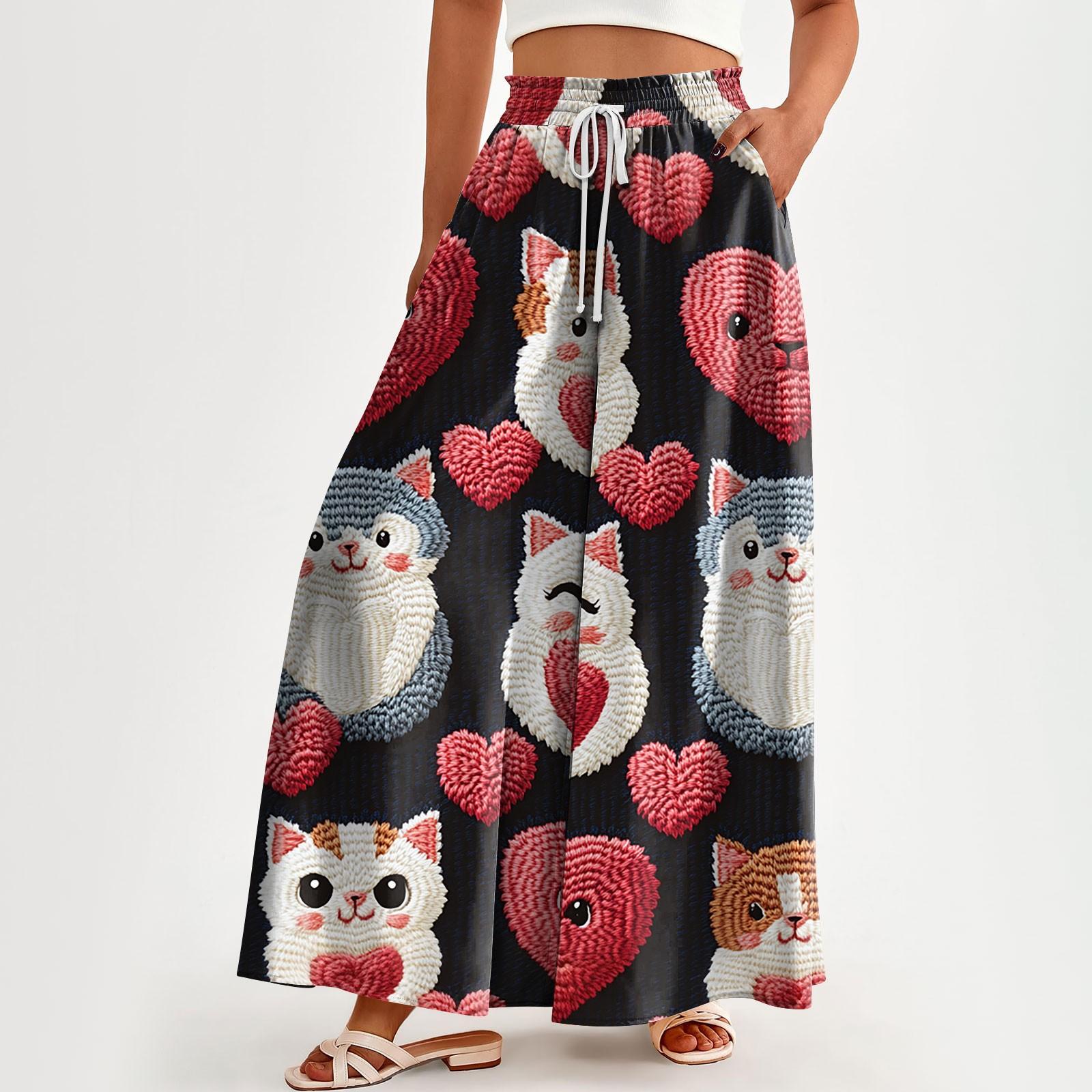 

Женские брюки с высокой талией, широкие, повседневные, струящиеся брюки-палаццо, брюки с цветочным принтом и карманом M