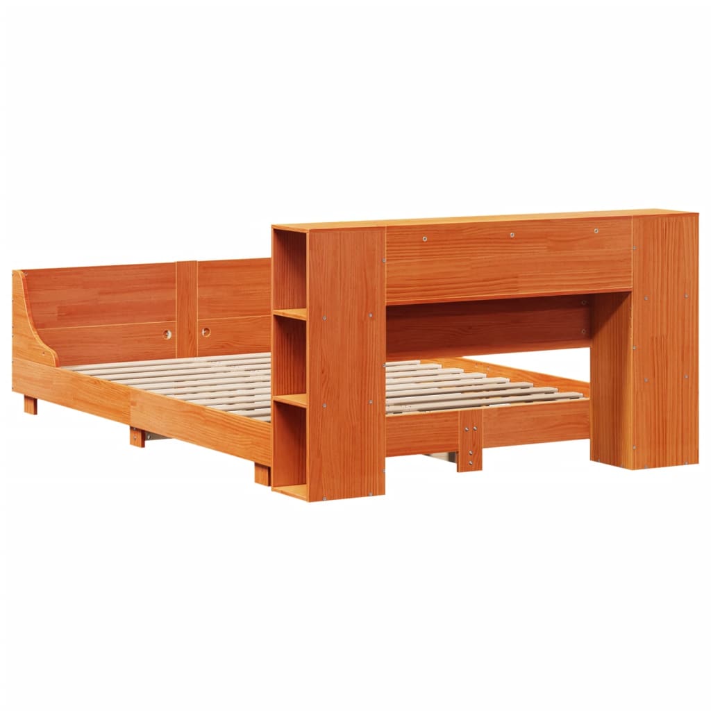 Solid Wood Bed Without Mattress Wax Brown 140 X 190 Cm Pine Wood