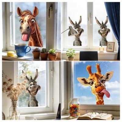 Decoración de Jirafa Extraíble Divertido Animal Pegatina de Animal Pegatina Creativa para Ventana Decoración de Dormitorio