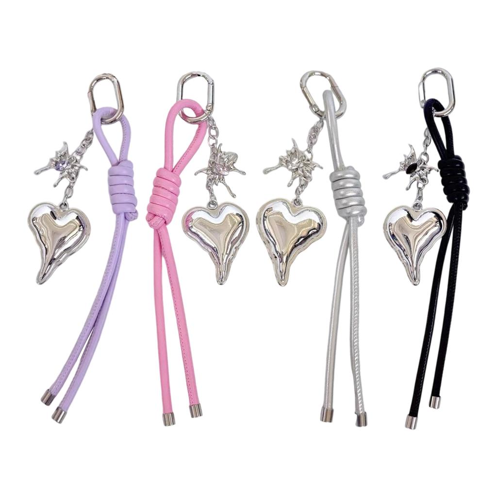 Handwoven Leather Heart Keychain Alloy Accent Hanging Decoration Jewellery Accessory for Keys Bags Gift Giving