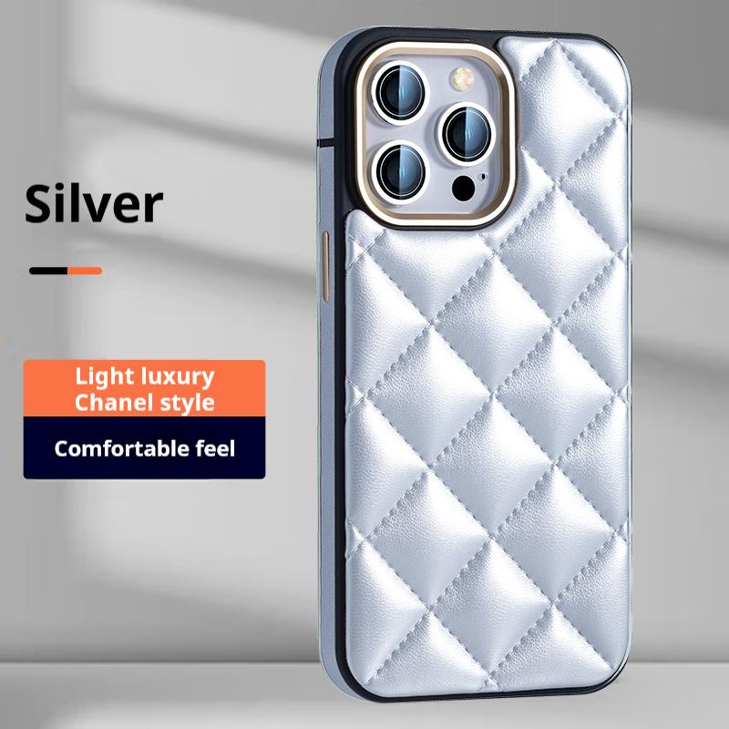 

Стеганый кожаный чехол для iPhone 12 - 16 - Стильный, защитный и в нескольких цветах! iPhone 16 Pro серебряный