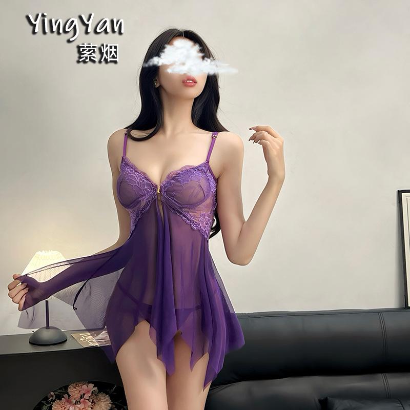 Sex Underwear Seduction Thin Lace Suspenders Sexy Steel Tray Gathering Nightgown Uniform Suit