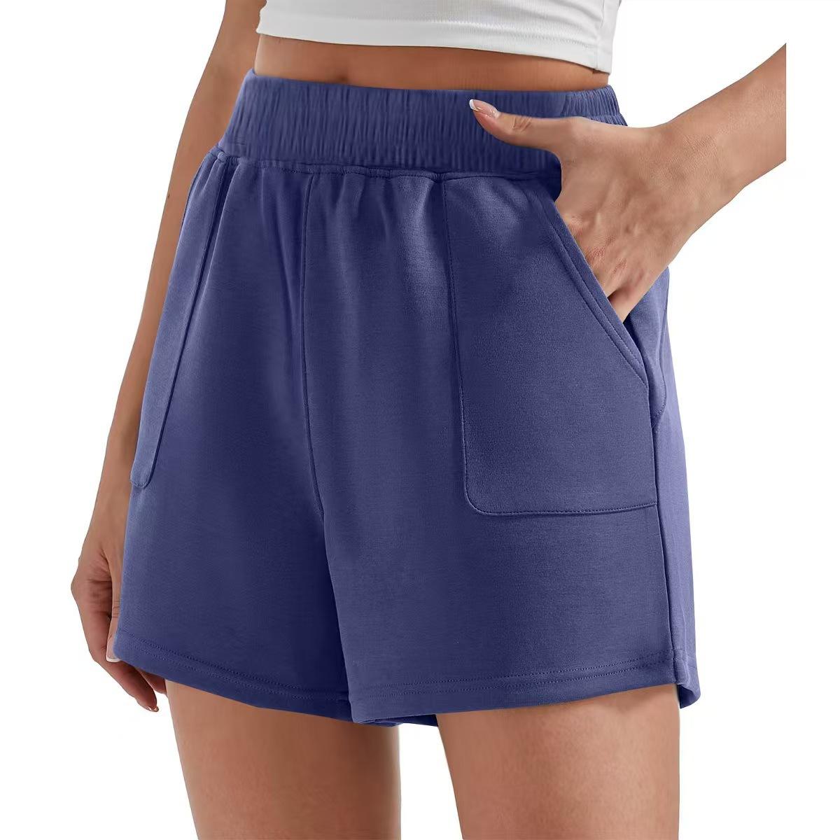 

Cream shorts women s summer sports shorts loose waist and thin versatile outer wear solid color sports shorts 2XL тёмно-синий