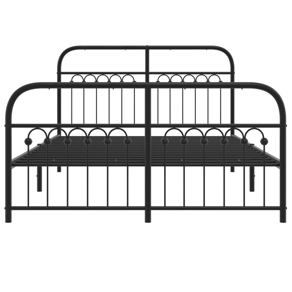 Metal Bed Frame with Headboard and Footboard Black 137 X 190 Cm