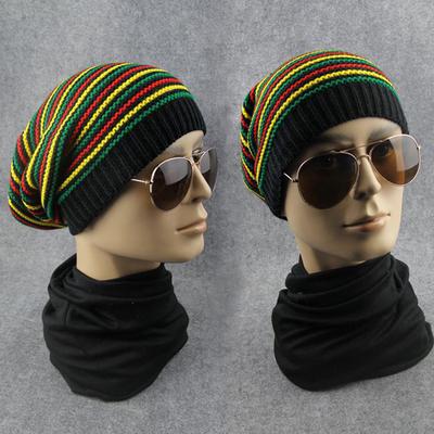 Şapka Şık Bob Marley Reggae Şapka Jamaikalı Pom Slouch Bol Beanie Şerit Kenarlı Pamuk Kış