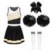 Girls Cheerleading Outfit Sleeveless V Neck Crop Top and Elastic Waist Skirt Set with Bowknot 2Pcs Hand Flowers