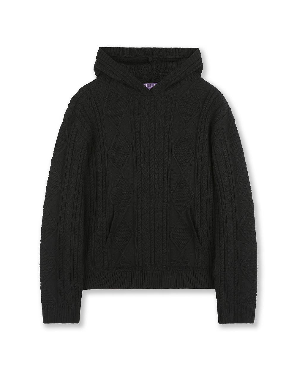 Be Slow Fisherman Cable Knit Hoodie Black Black/S