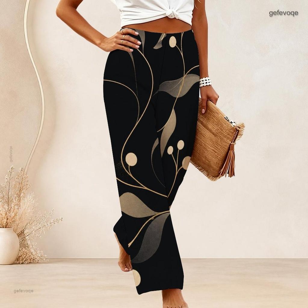 Women Plus Size Loose Wide Leg Long Pants Exquisite Gem Star Print Elastic High Waist Casual Trousers For Daily Beach Vacation Wear