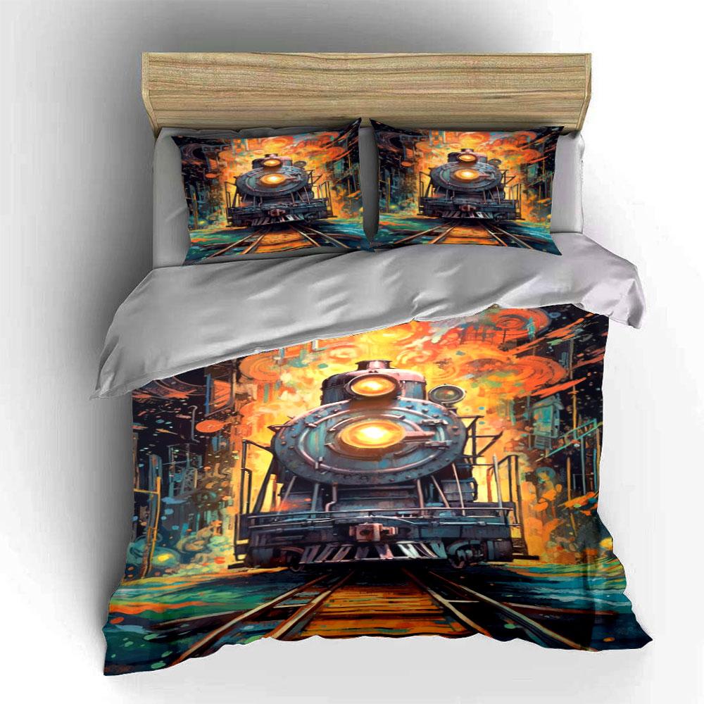 Steam locomotive and flames. Bedding sets Duvet cover sets Duvet covers Pillowcases(1 * Duvet Cover 2 * Pillowcases without duvet insert)