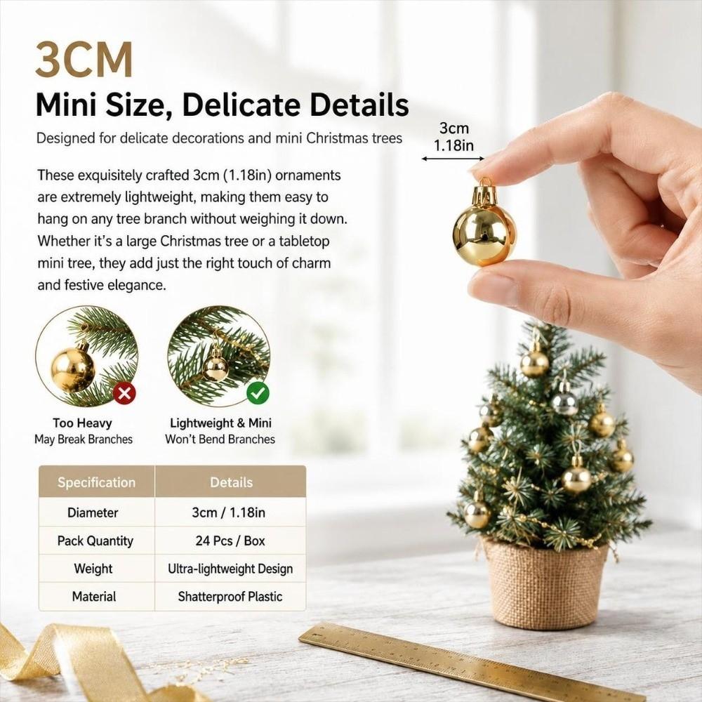 24Pcs 3cm Christmas Baubles Plastic Christmas Ball Ornament  Home Garden Decoration