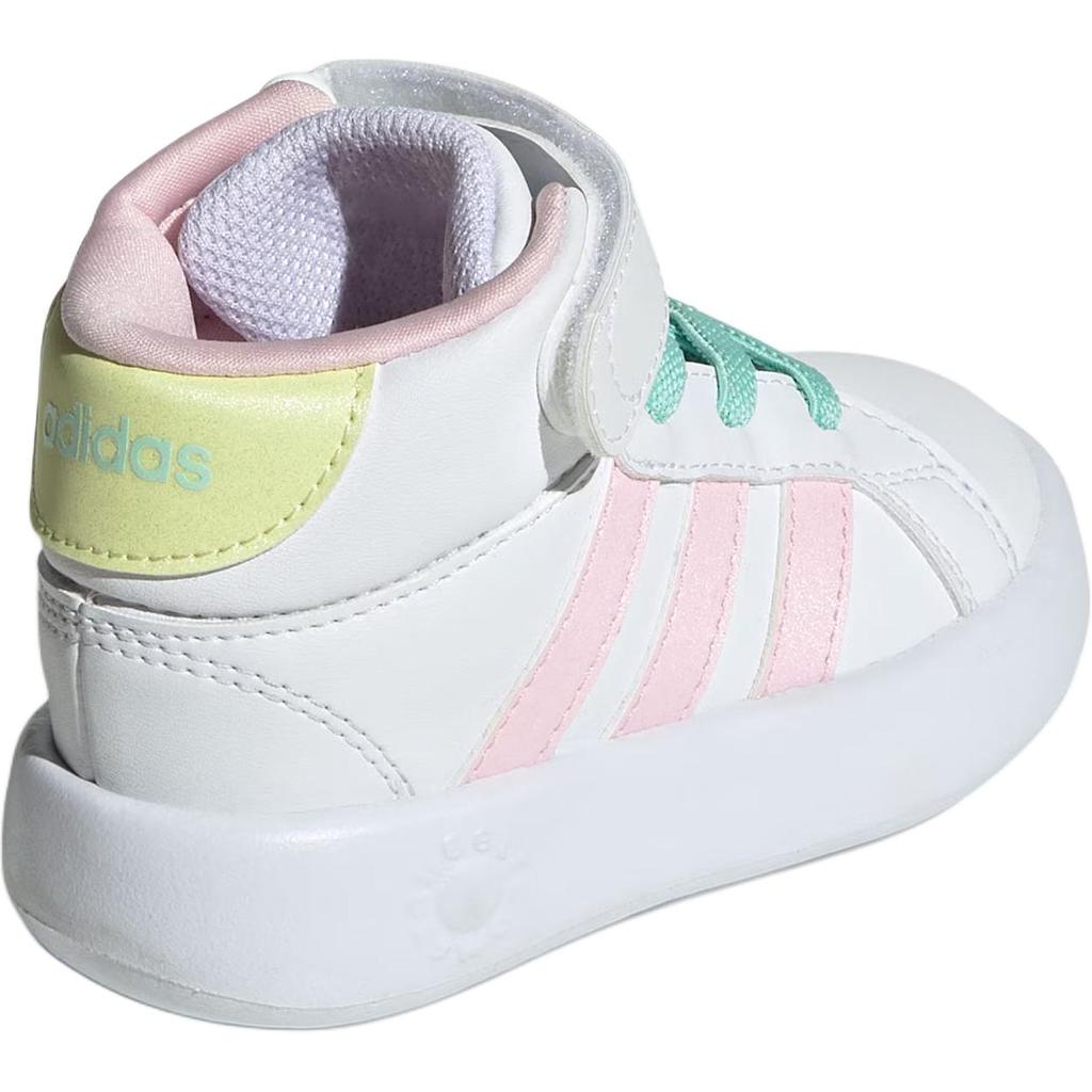 adidas GRAND COURT Synthetic Leather Abrasion Resistant Mid Top Toddler Shoes White Pink Yellow Infant And Toddler JR2580