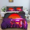 Retro Bedding Set Abstract Duvet Cover Set Waves And Sunset Pattern Comforter Cover With Pillowcase King Queen Home Textiles
