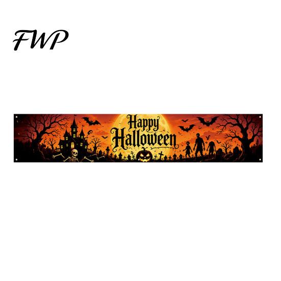 Halloween Courtyard Decorations Fence Banner, 118 x 20 Inch Large Yard Sign Banner Flag, Scary Durable Polyester Party Banners Backdrop Hanging