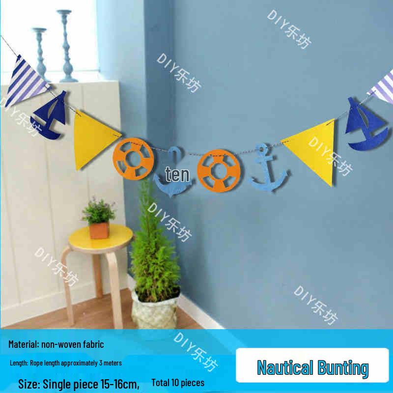 Blue Ocean Sky Tassel Ribbon Flag - Western Summer Theme Crepe Decoration