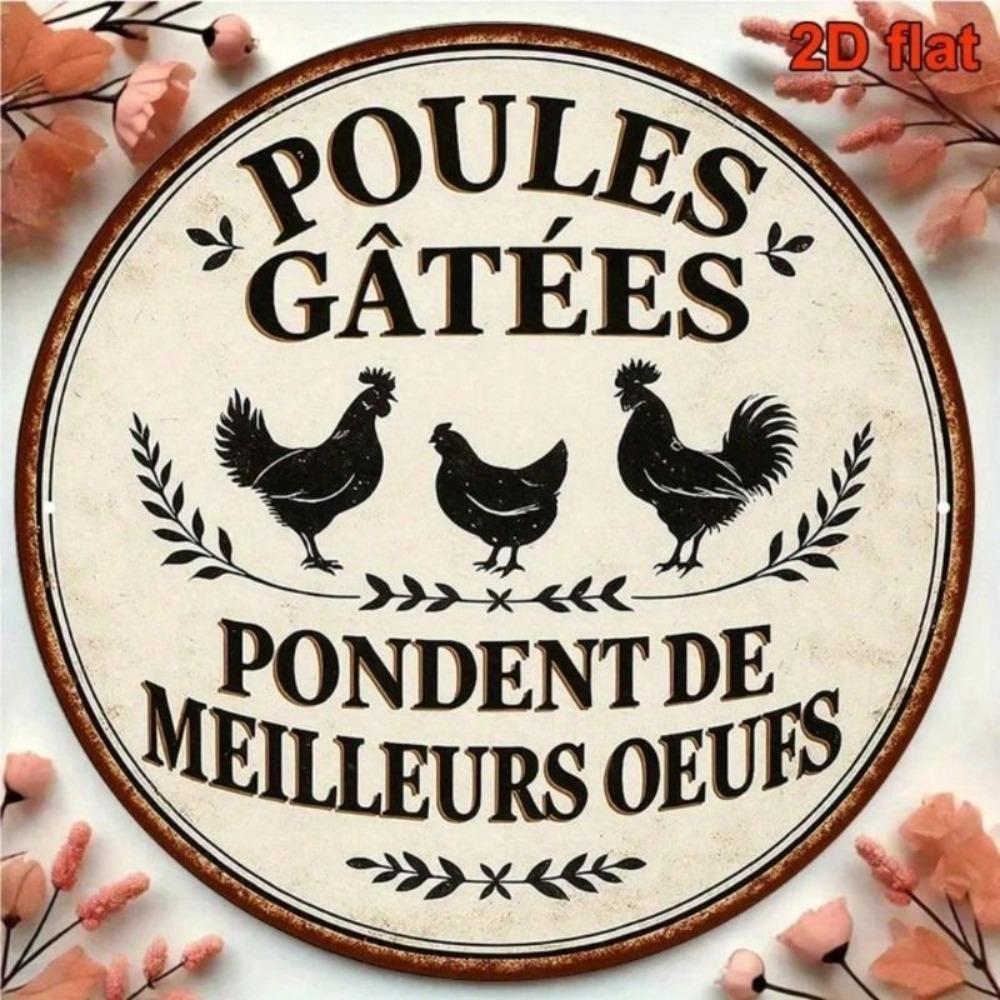 Vintage Round Metal Sign Happy Chickens Kitchen Decor