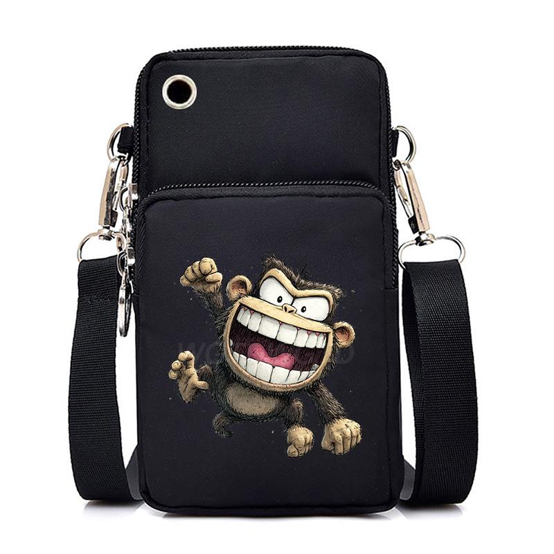 Funny Animals Personality Printing Black Oblique Span Small Bag Multifunctional Casual Portable Mobile Phone Bag